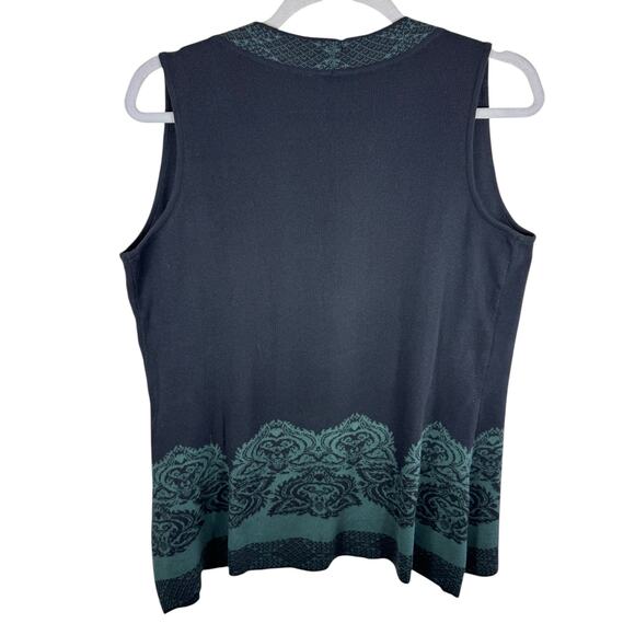 Parsley & Sage Black Green Tigh Knit Open Sweater Vest Cardigan Cotton Size L - Picture 2 of 5